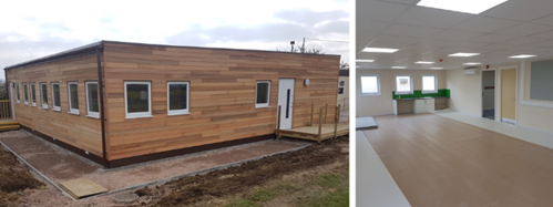 Two photos of the new classroom at Tredington Primary School
