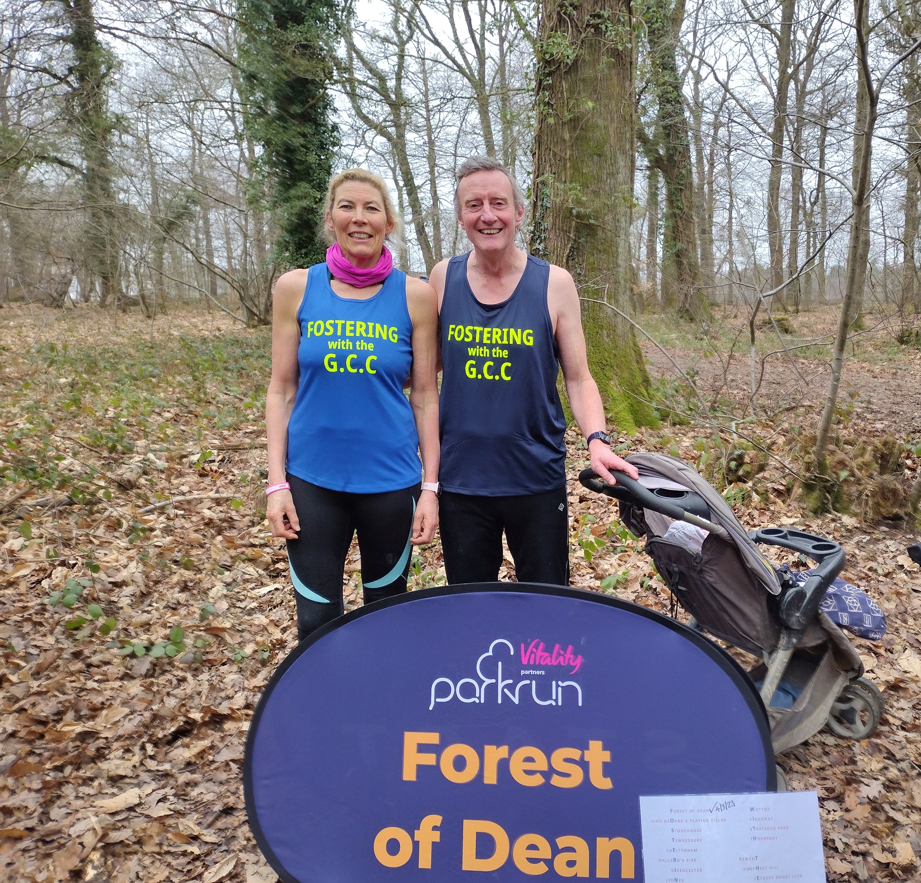 Jacqueline and John Greenough during a Parkrun in the Forest of Dean
