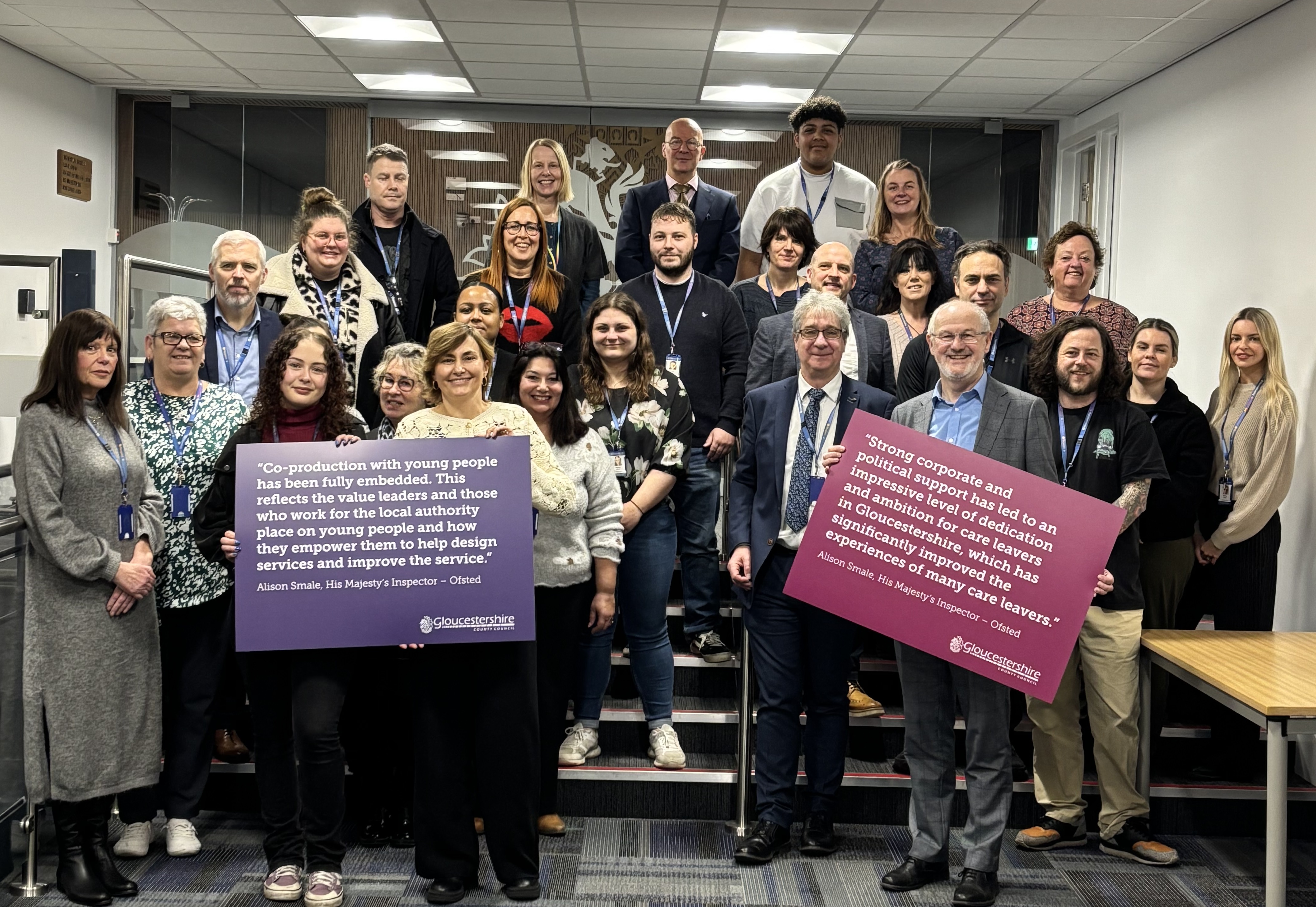 Gloucestershire County Council staff mark the positive Ofsted letter