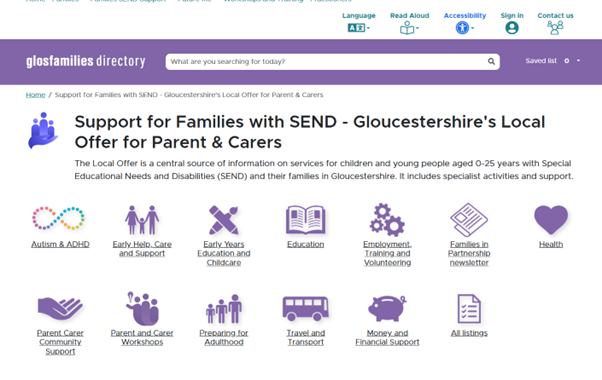 Picture of the Gloucestershire's  Local Offer homepage