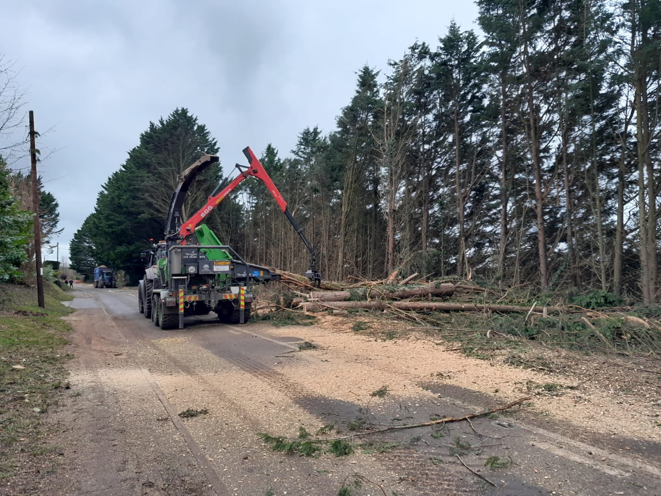 Work taking place to clear fallen trees on the A436
