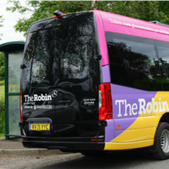 The Robin bookable bus from the back of the vehicle