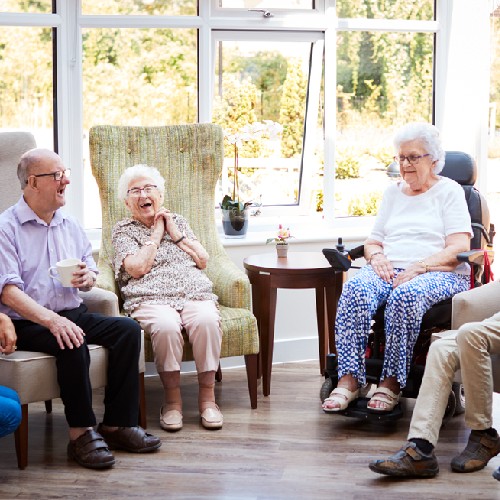 care home residents enjoying a cuppa