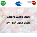 Graphic showing Carers Week 2026 dates over an overhead picnic scene, with logos for Carer Aware, Carers Week, and Gloucestershire Carers Hub.