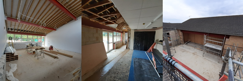 Three photos of construction works at the John Moore Primary School